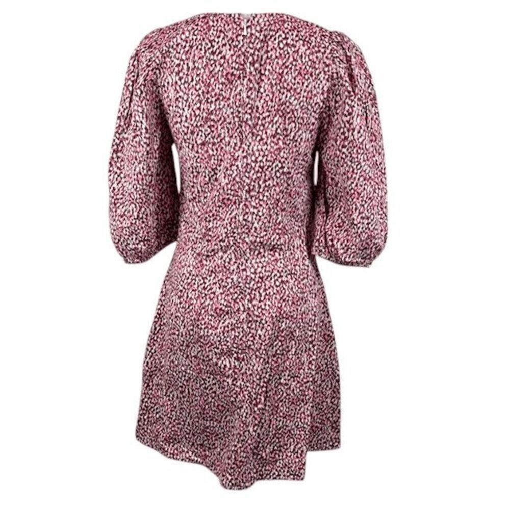 Universal Thread Pink Brown Print Elbow Puff Sleeve Ruched Mini Dress Size 6 - Picture 4 of 13